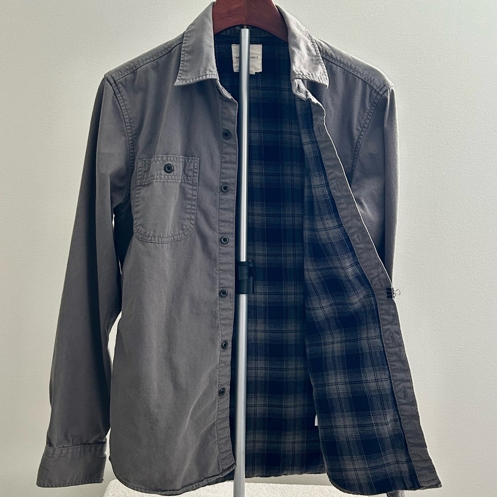 American Eagle Y2K Flannel Lined Canvas Shirt Button Up S\P\CH Gender Neutral